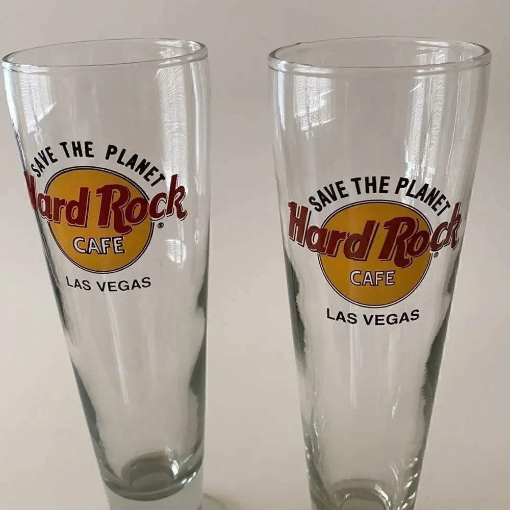 2 Vintage Hard Rock Cafe Las Vegas Pilsner Beer Glasses